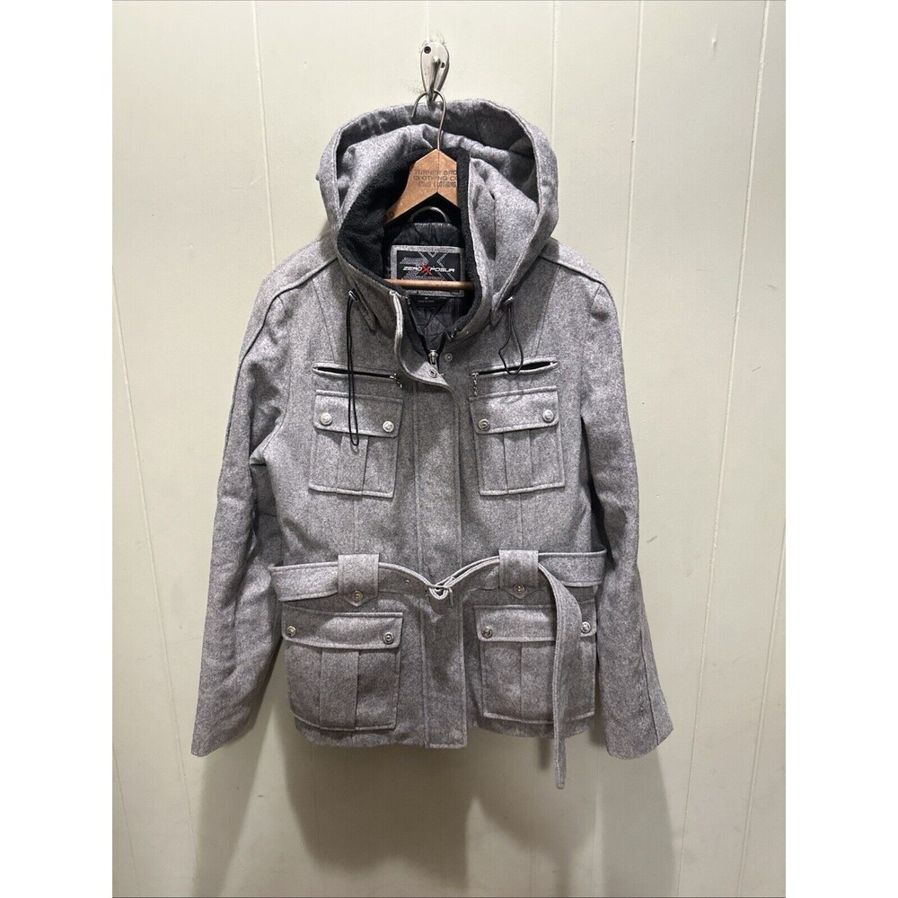 Zero Exposure Wolfe Gray Pea Coat Full Zip Hooded Women’s Sz Med